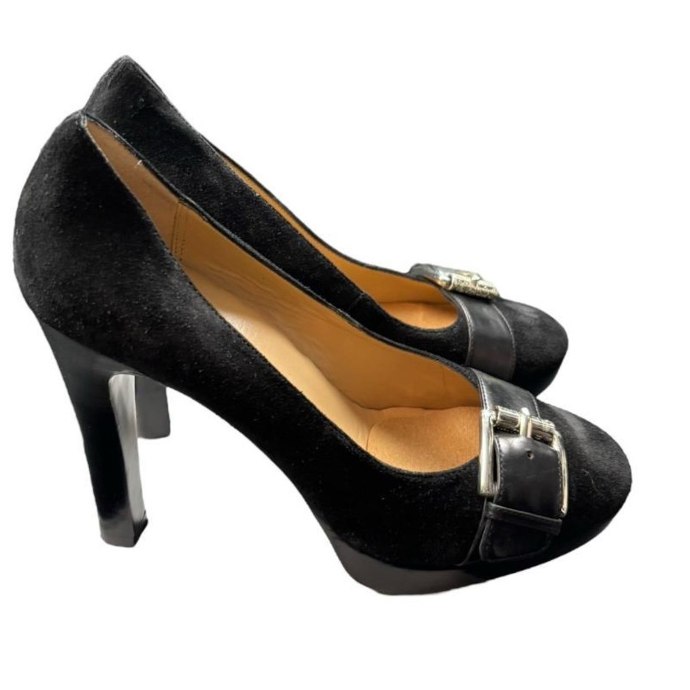 Michael Kors Heels Women’s 8M Dress Pumps Black Suede Belted Buckle Classic